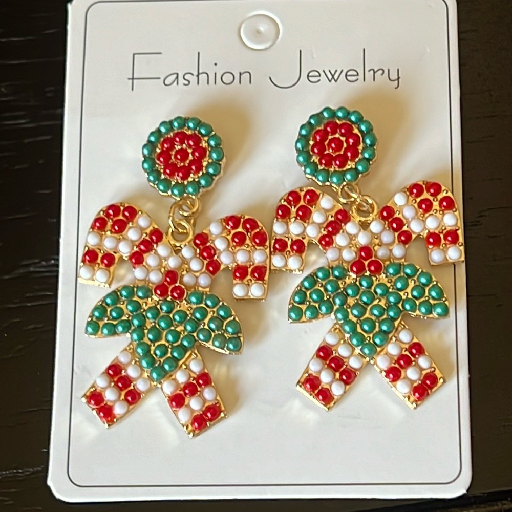 Beaded candy cane earrings-NWT